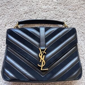 Yves Saint Laurent Black and Gold Satchel with Iconic Logo